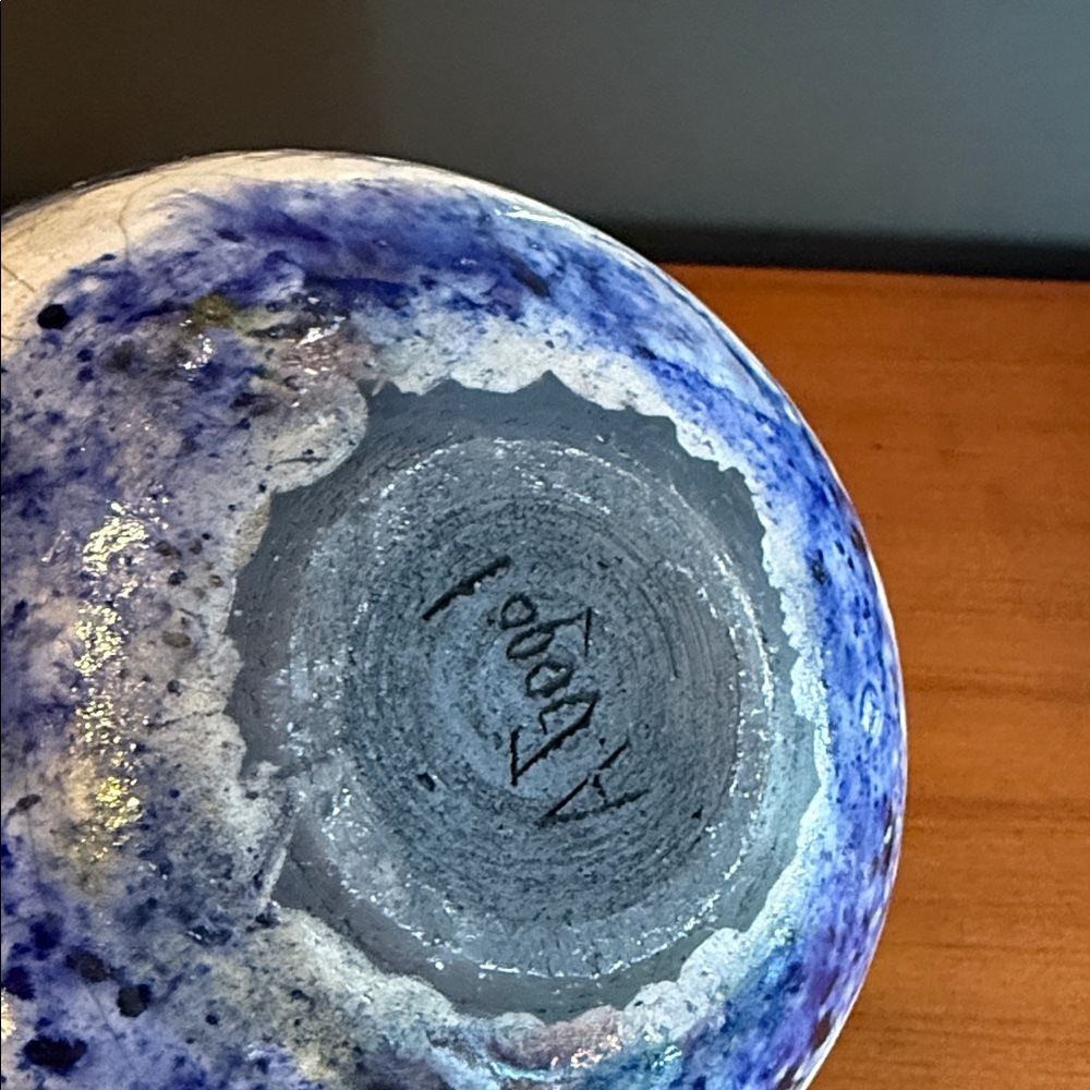 Hand Crafted Indigo and Ivory Ceramic Sphere - Picture 2 of 10